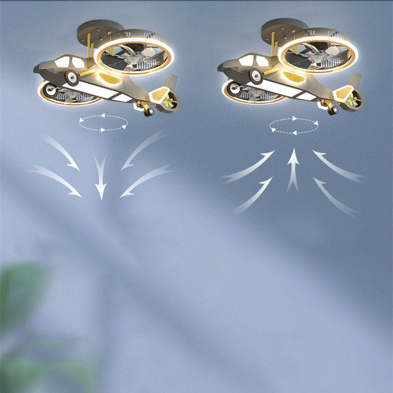 Ventilador de techo con luz LED de varillas contemporáneas creativas para niños, avión, para dormitorio 