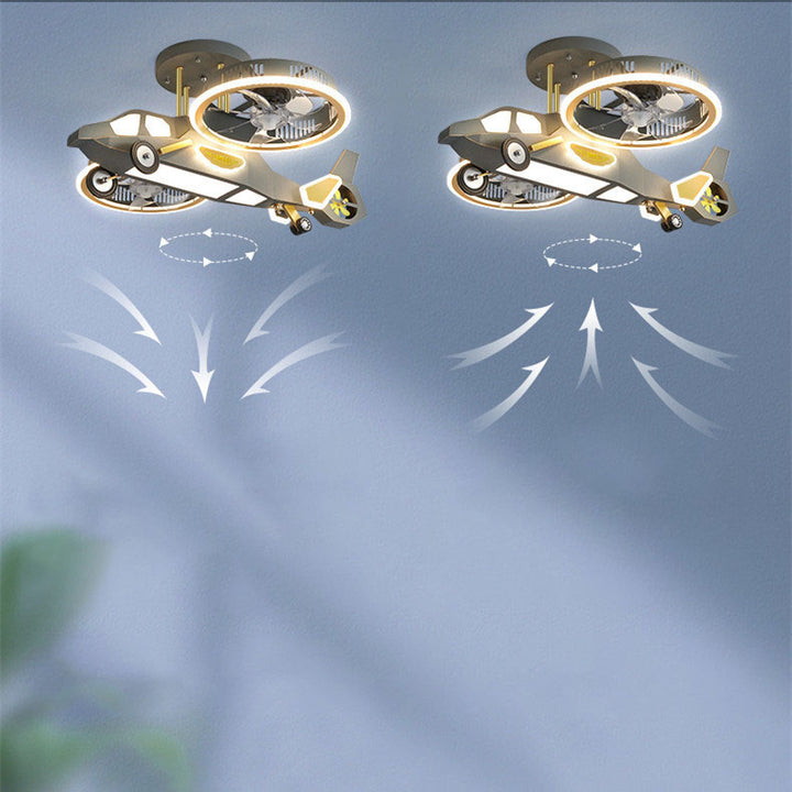 Ventilador de techo con luz LED de varillas contemporáneas creativas para niños, avión, para dormitorio 