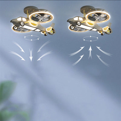 Contemporary Creative Hardware Kids Aircraft LED Downrods Ceiling Fan Light For Bedroom