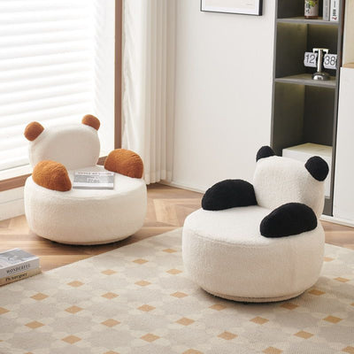 Coussin Rond Ours Créatif Contemporain en Laine d'Agneau Chaise d'Appoint en Bois Massif Dossier Accoudoir Pour Salon 