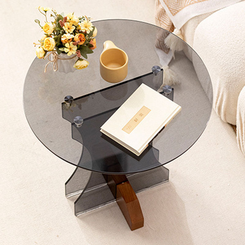 Moderner minimalistischer runder Glastisch 1-stufig für Wohnzimmer 