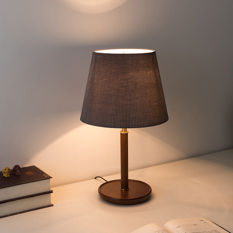 Traditionelle Vintage Plissee Stoff Schatten Holz Basis 1-Licht Tisch Lampe für Schlafzimmer 