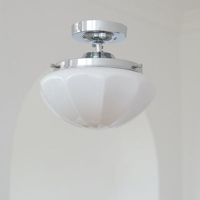 Contemporary Scandinavian Cream Round Iron Glass 1-Light Semi-Flush Mount Ceiling Light For Living Room