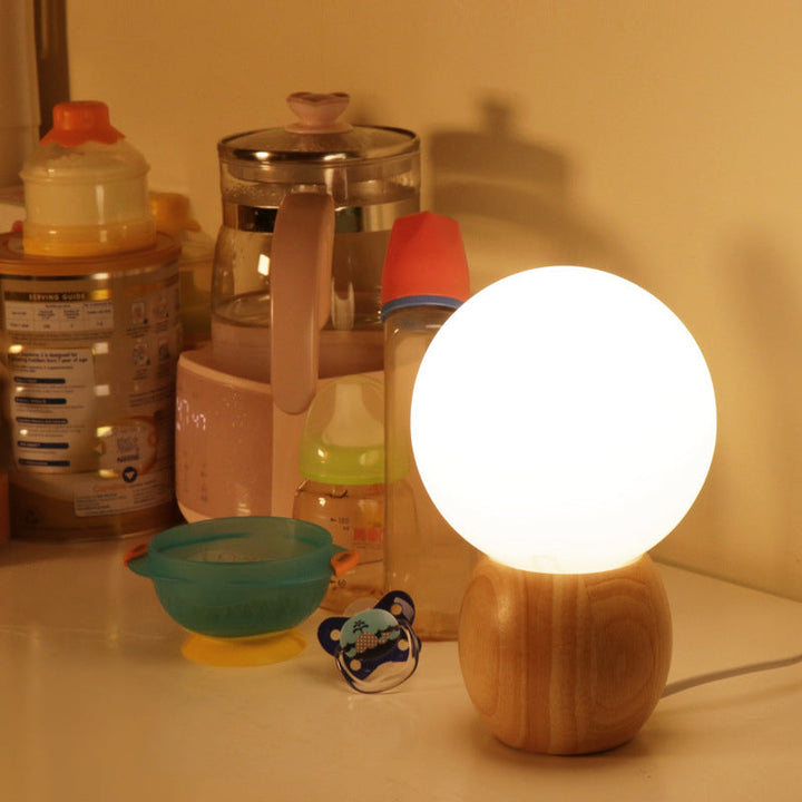 Lámpara de mesa de 1 luz con base de madera y vidrio escandinavo contemporáneo para dormitorio 