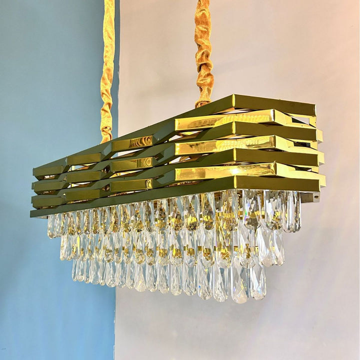 Contemporary Luxury Square Stacked Branch Crystal Metal Stainless Steel 5/7/8/9-Light Chandelier For Living Room