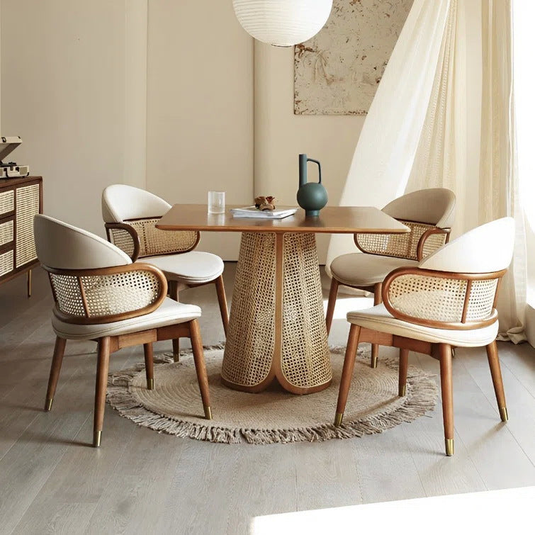 Chaise de salle à manger contemporaine en bois de frêne tissé nordique, tissu en rotin, éponge, dossier rond pour salle à manger 
