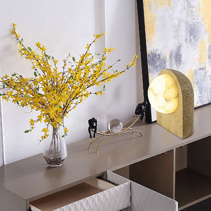 Traditionelle japanische ovale Tischlampe aus Stein mit 1 Licht für Wohnzimmer 