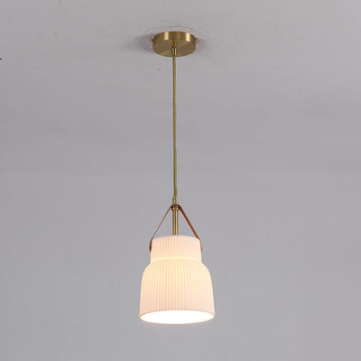 Japanese Light Luxury Ceramic Copper Round Mouth 1-Light Pendant Light