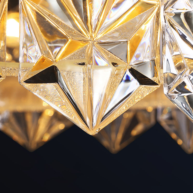 Plafonnier moderne minimaliste rond en cristal et cuivre complet à 4/6 lumières pour salon 