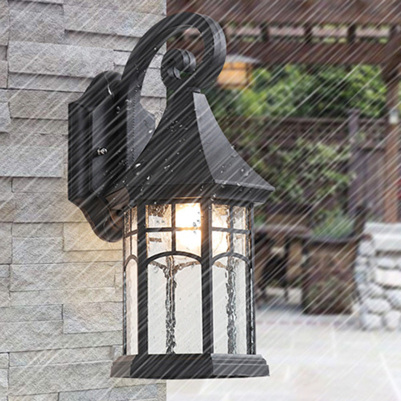 Applique murale 1 lumière avec prisme conique en verre et aluminium étanche traditionnel européen pour jardin 