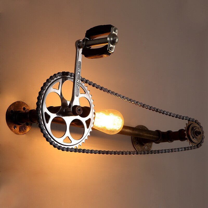 Retro Steampunk Gear Pedal Bicycle Metal Water Pipe 1-Light Wall Sconce Lamp