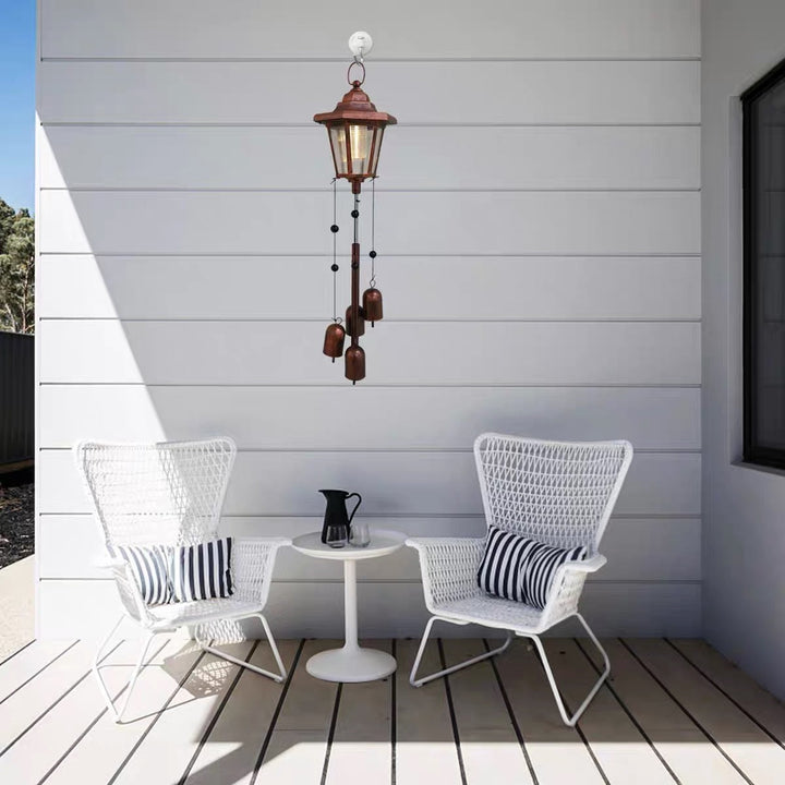 Campanas de viento solares tradicionales de granja, luz LED hexagonal de metal para jardín 