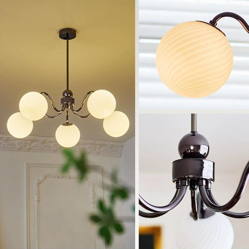 Contemporary Scandinavian Round Ball Iron Glass 3/5/8 Light Chandelier For Living Room