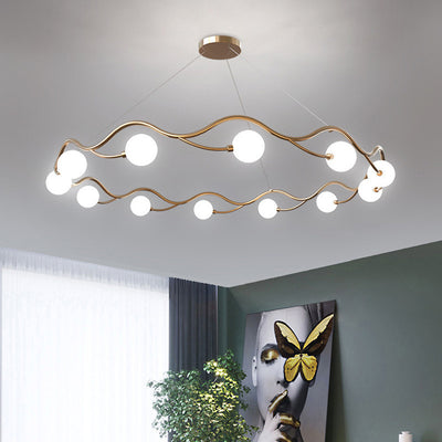 Moderne Nordic Metall Glas Runde Welle Ball Ring 8/10/12 Licht Kronleuchter Für Wohnzimmer 