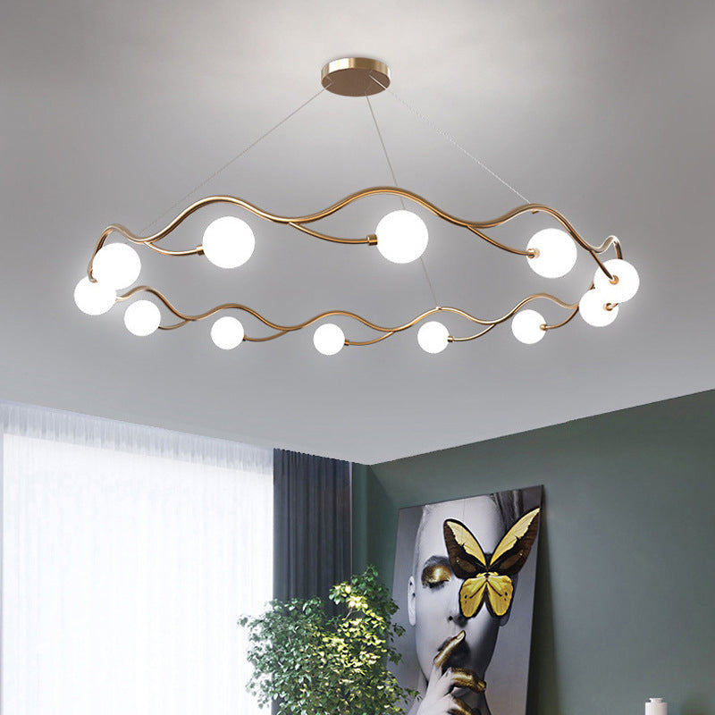 Moderne Nordic Metall Glas Runde Welle Ball Ring 8/10/12 Licht Kronleuchter Für Wohnzimmer 