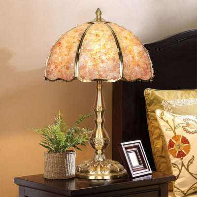 Modern Luxury Umbrella Half Circle Full Copper Crystal 1-Light Table Lamp For Bedroom