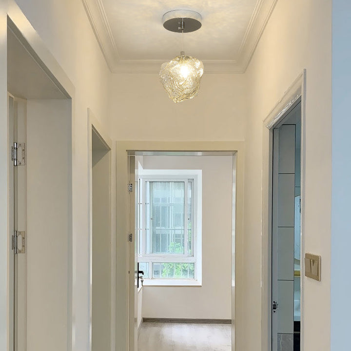 Suspension 1 lumière avec abat-jour en verre au design contemporain imitation pierre de luxe pour couloir 