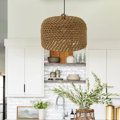 Japanese Wabi-sabi Rustic Rattan Weaving 1-Light Pendant Light