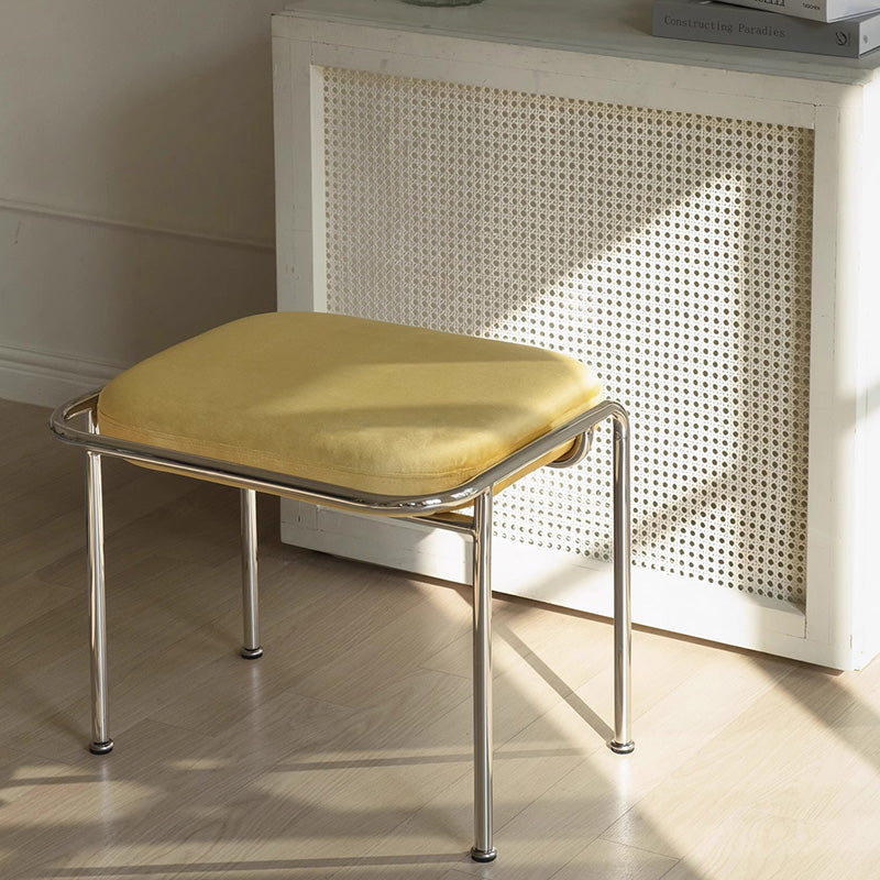 Tabouret de coiffeuse carré contemporain scandinave en coton et lin avec cadre en acier inoxydable sans dossier pour chambre 