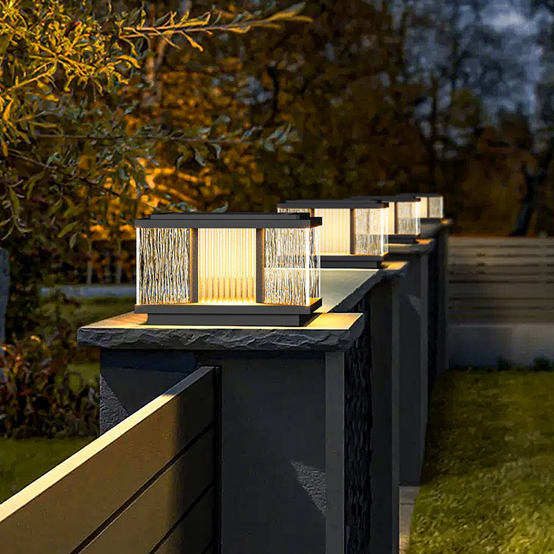 Luz de jardín solar impermeable de aluminio con vidrio cuadrado ondulado por el agua y LED de simplicidad moderna para poste 