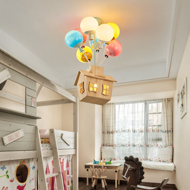 Zeitgenössische kreative bunte Acrylballon-Blockhütte 7/9-Licht Kinder-Halbeinbau-Deckenleuchte für Schlafzimmer 