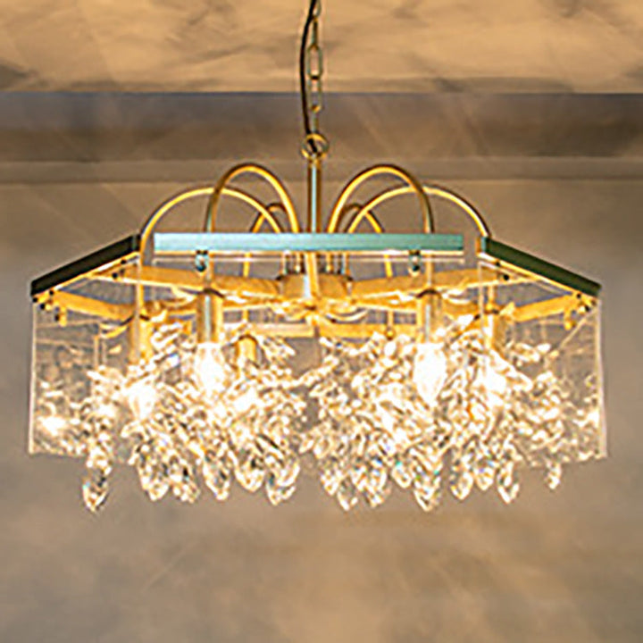 Lustre Moderne Carré en Acrylique et Fer avec Cristaux 4/8 Lumières pour Salon 