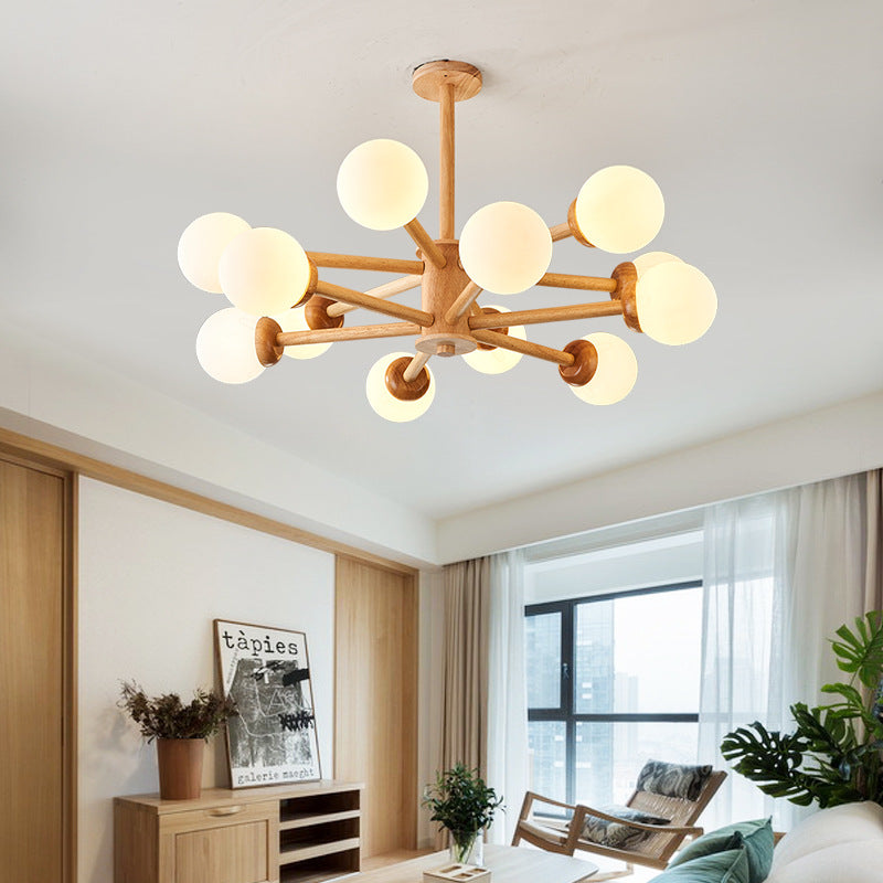 Moderner Mid-Century Gummibaum Ast Rahmen Glas Magic Bean 6/8/12-Licht Kronleuchter für Schlafzimmer 