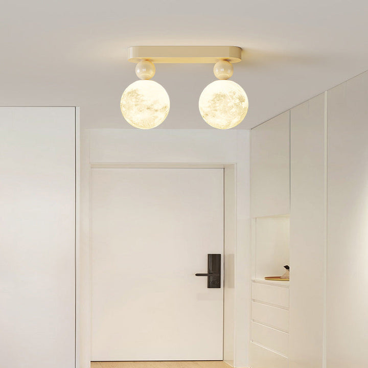 Modern Minimalist Rectangular Round Ball Lunar Iron Resin 1/2/3 Light Semi-Flush Mount Ceiling Light For Hallway