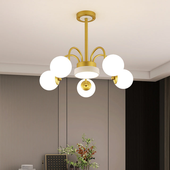 Lustre moderne minimaliste à branches rondes en fer et verre acrylique 3/5 lumières pour salon 