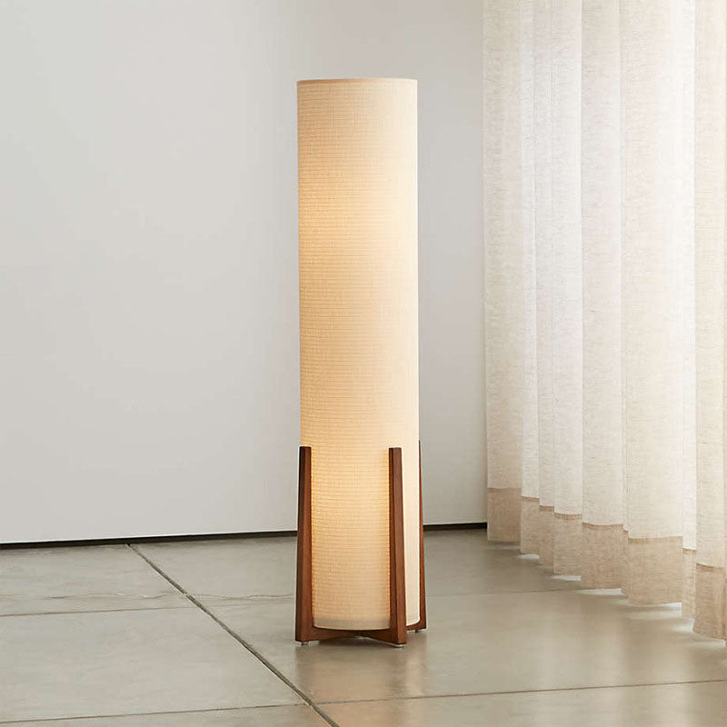 Lámpara de pie de cilindro de madera japonesa tradicional de 1 luz para sala de estar 