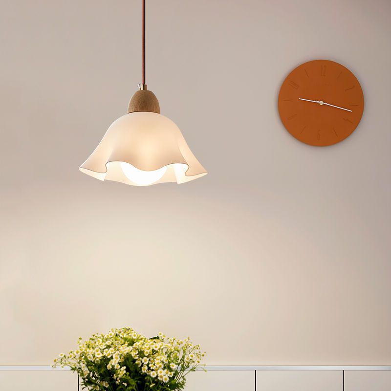 Traditionelle japanische Glas-Acryl-Blumenschirm-Pendelleuchte mit 1 Licht für Wohnzimmer 