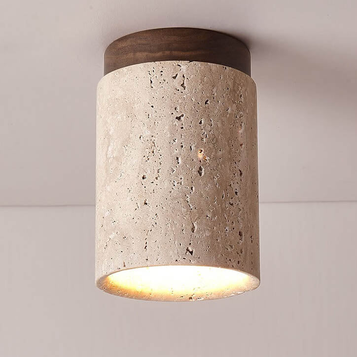 Traditional Rustic Travertine Column 1-Light Semi-Flush Mount Ceiling Light For Hallway