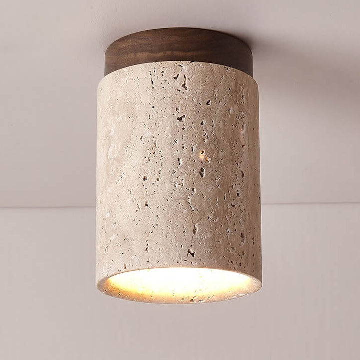 Traditional Rustic Travertine Column 1-Light Semi-Flush Mount Ceiling Light For Hallway