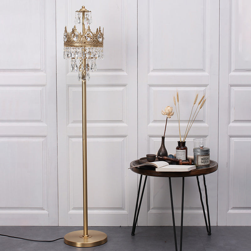 Traditionelle Luxus Kupfer Messing Kristall Krone Anhänger 3-Licht Stehlampe für Schlafzimmer 