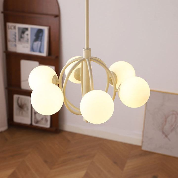 Moderno candelabro de hierro con vidrio y 6 luces de estilo transicional para sala de estar 