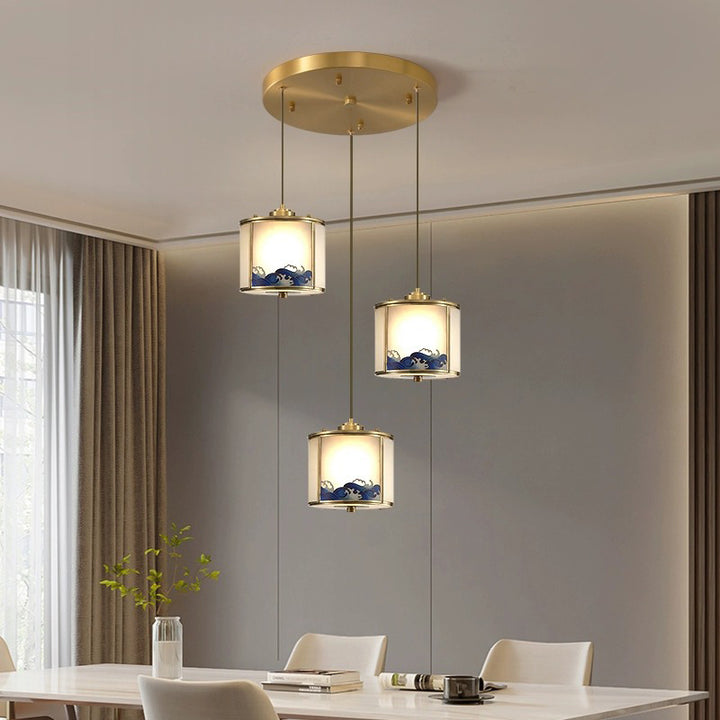 Traditionelle Chinesische Malerei Zylinder Kupfer Lot 1/3/6 Licht Insel Licht Kronleuchter Für Wohnzimmer 
