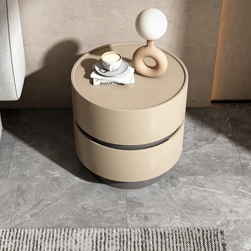 Table de chevet moderne minimaliste en bois massif avec cadre cylindrique à 2 tiroirs pour chambre 