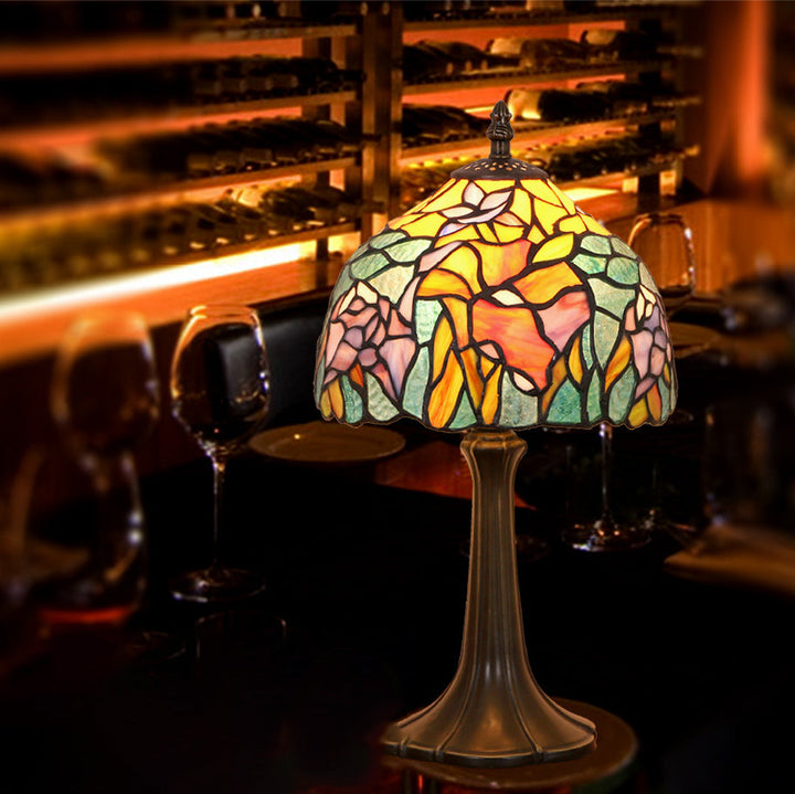 Lampe de table à 1 lumière en verre teinté fer traditionnel Tiffany Dome pour chambre 