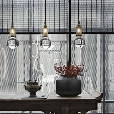 Modern Minimalist Round Ball Cylinder Iron Glass 1-Light Pendant Light For Living Room