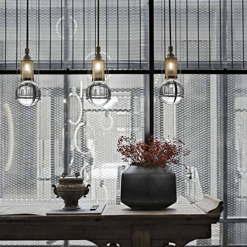 Modern Minimalist Round Ball Cylinder Iron Glass 1-Light Pendant Light For Living Room