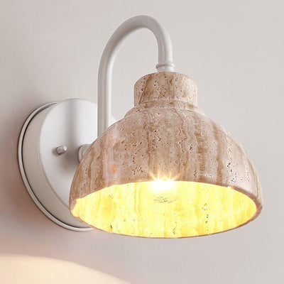 Japanese Minimalist Yellow Travertine Bowl Shape 1-Light Wall Sconce Lamp