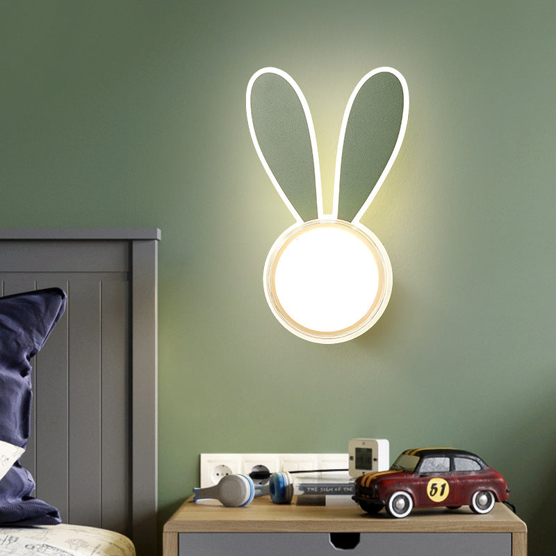 Zeitgenössische kreative Kaninchen Runde Acryl LED Wandleuchte Lampe für Schlafzimmer 