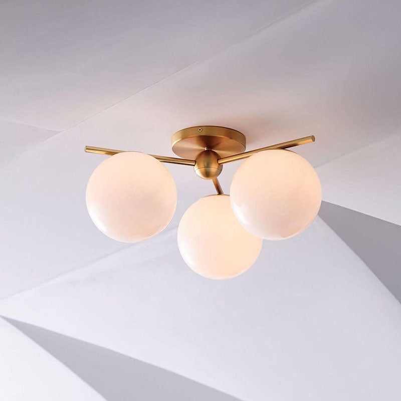 Zeitgenössische nordische Kugelzweig-Deckenleuchte aus Eisen und Kupferglas mit 3/6 Lichtern, halbbündige Deckenmontage für Wohnzimmer 