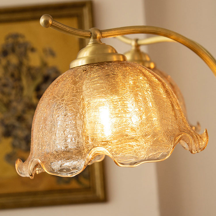 Traditional Vintage Petals All Copper Log Glass 3/5 Light Chandelier For Living Room