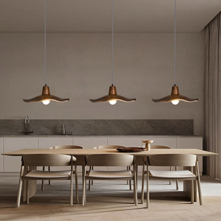 Suspension Luminaire à 1 Lumière avec Abat-Jour en Résine Ondulée Japonaise Traditionnelle pour Chambre 