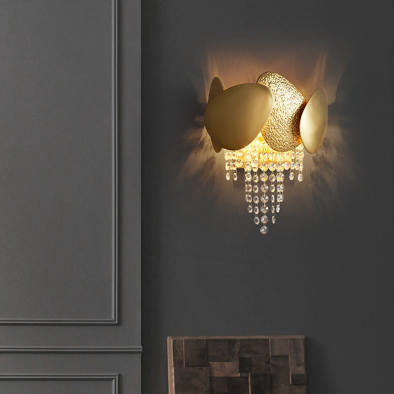 Applique murale contemporaine de luxe en cristal de fer à deux lumières de forme ovale irrégulière pour salon 