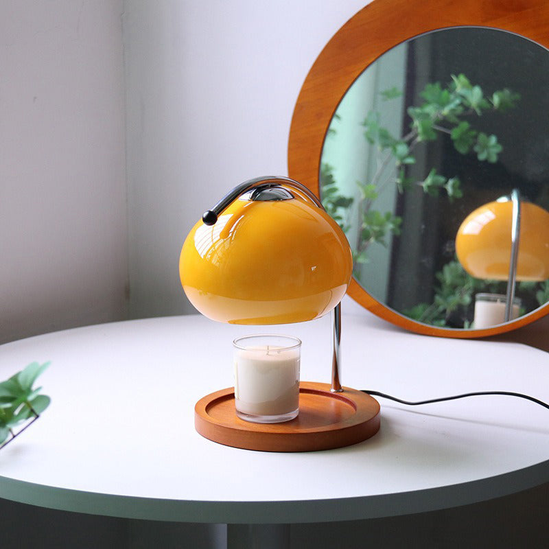 Moderne minimalistische ovale Massivholz Eisenglas 1-Licht Aroma Melt Wax Tischlampe für Schlafzimmer 
