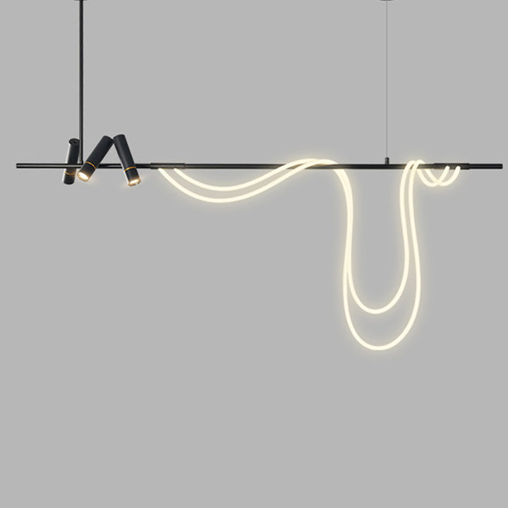 Lámpara colgante LED lineal de arco contemporánea y creativa de hierro y silicona para isla de cocina y comedor 