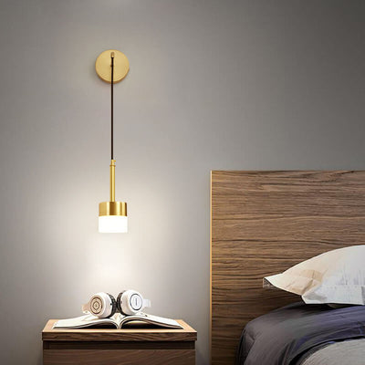 Modern Minimalist Copper Acrylic Cylinder LED Wall Sconce Lamp For Bedroom