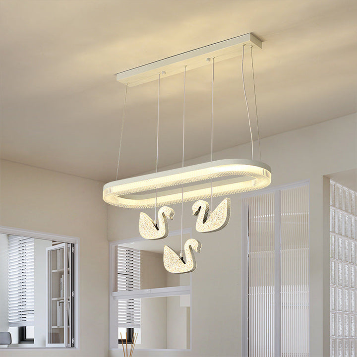 Zeitgenössischer Luxus-Kreis-Ring-Schatten-ABS-Schwan-Dekor-LED-Kronleuchter für Wohnzimmer 